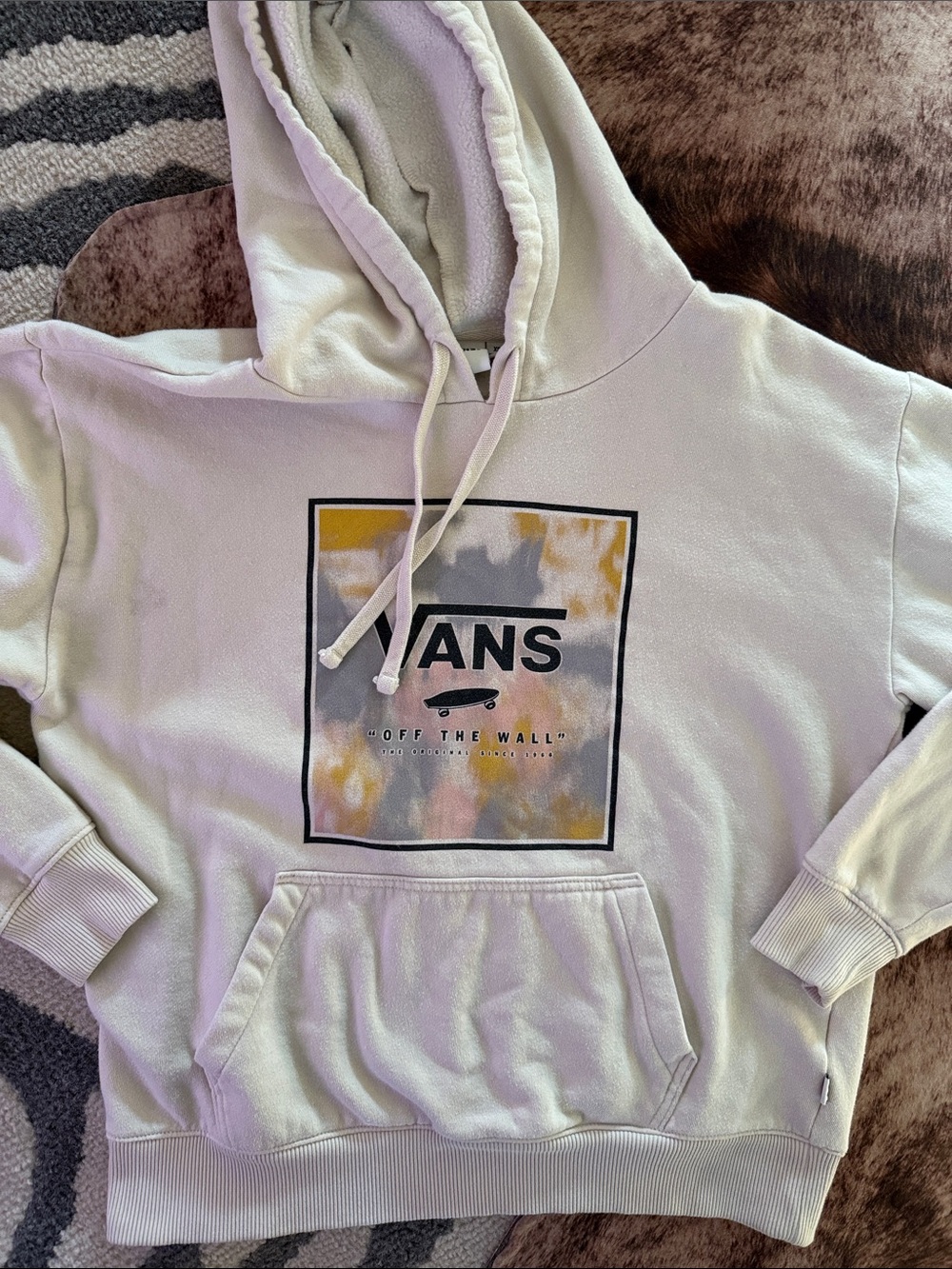 Vans Cream Hoodie with Yellow & Gray Tie-Dye Box Logo